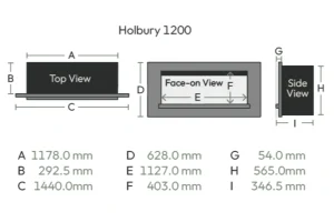 Holbury Electric Fire 1200 dimensions