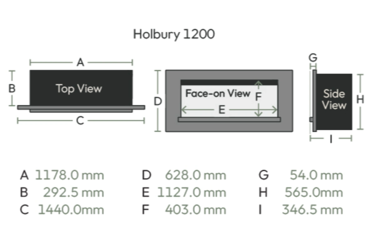Holbury Electric Fire 1200 dimensions