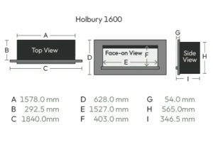 Holbury Electric Fire 1600 dimensions